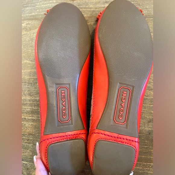 Coach Ballet Flats - Orange Leather w/ signature COACH Brown/Tan Canvas - Picture 3 of 7